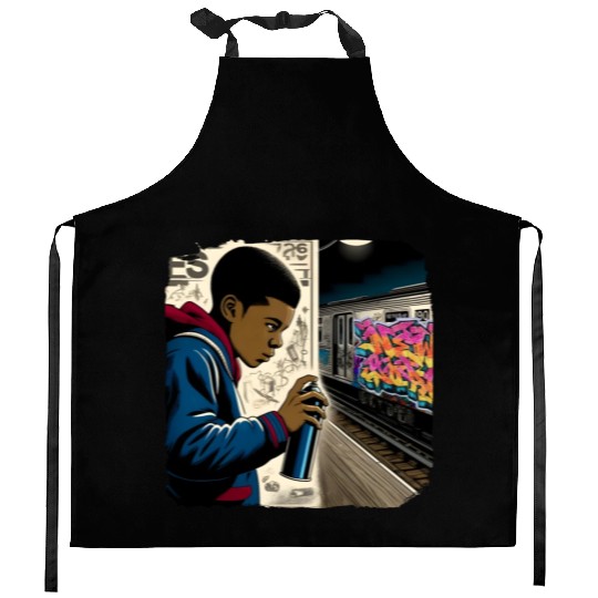AI Teen in Underground Subway Layup -Masked Border Kitchen Aprons