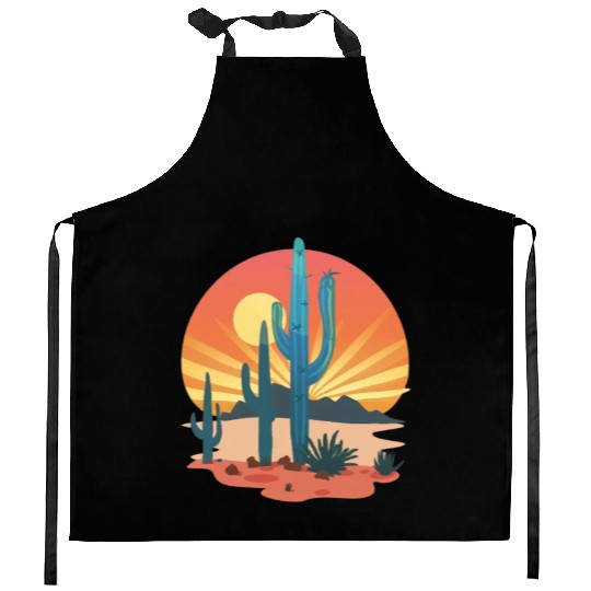Sunset Cactus Silhouette Adventure Await Kitchen Aprons