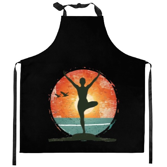 Sunset Yoga Silhouette Peaceful Scene Kitchen Aprons