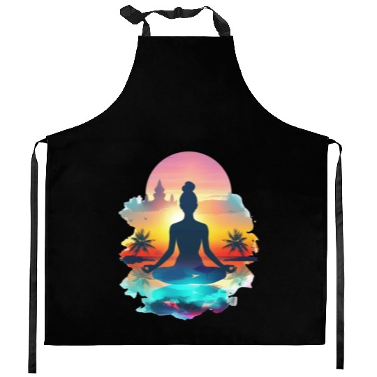 Sunset Yoga Silhouette Tropical Escape Kitchen Aprons