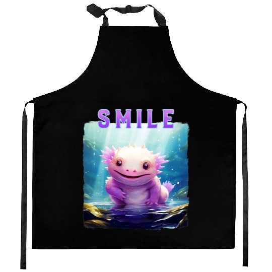 Colorful Smiling Lizard Underwater Kitchen Aprons