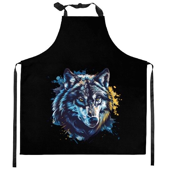 Alpha Wolf Paint Splash Kitchen Aprons