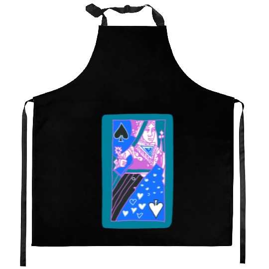 Teal Queen Of Spades Modern Art Playing Card Kitchen Aprons