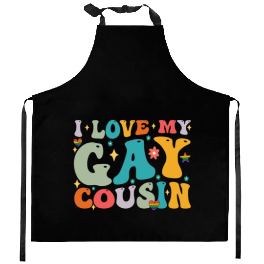I Love My Gay Cousin Family LGBTQ Pride Groovy Kitchen Aprons