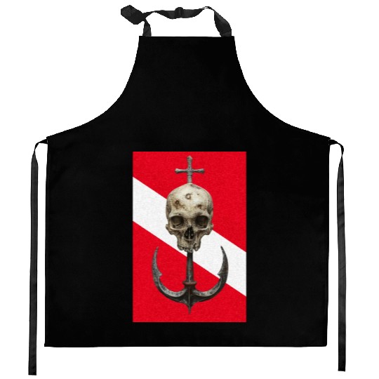 Skull and Anchor on Diving Flag Kitchen Aprons