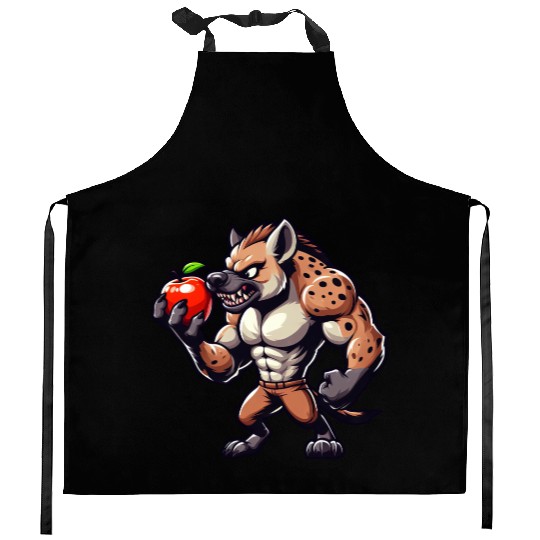 Hyena Enjoying Apple Fitness Workout Kitchen Aprons