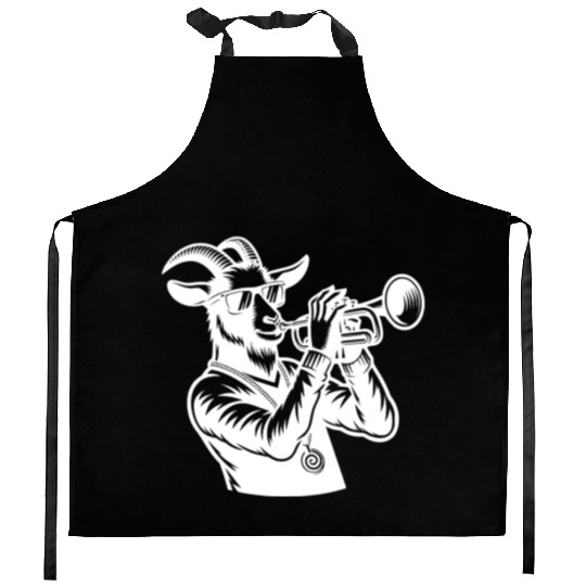 Goat Trumpeter Silhouette Kitchen Aprons