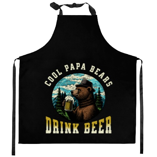 Cool Papa Bears Drink Beer Kitchen Aprons