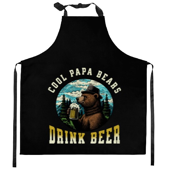 Cool Papa Bears Drink Beer Kitchen Aprons