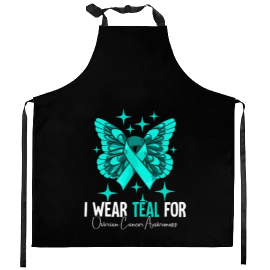 I Wear Teal For Ovarian Cancer Awareness Kitchen Aprons