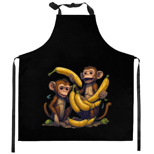 monkey play with banana Kitchen Aprons