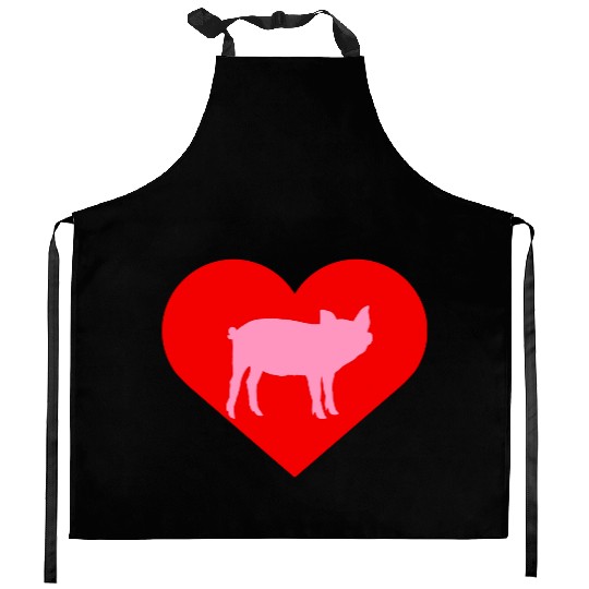 I Love Pigs pig heart piggy piglet silhouette Kitchen Aprons