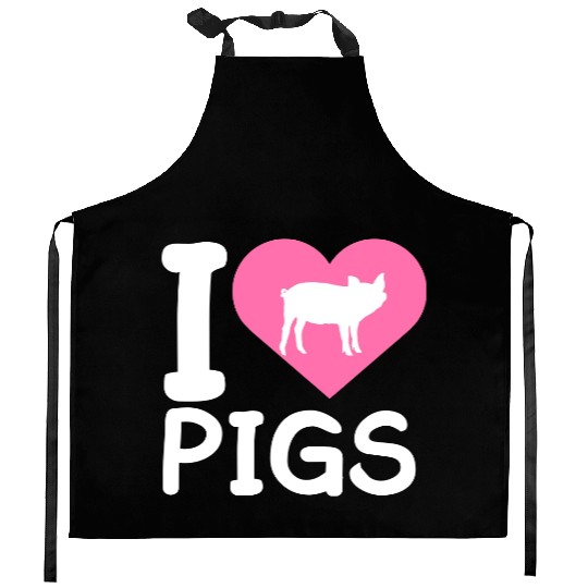 I Love Pigs pig heart piggy piglet silhouette Kitchen Aprons