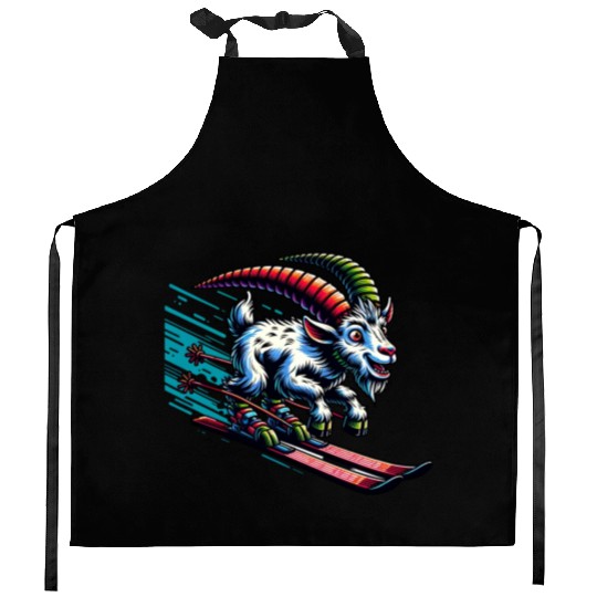 Goat Skiing Downhill Winter Sports Design Kitchen Aprons