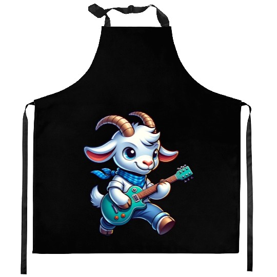 Cute Goat Guitarist E-Guitar Design Kitchen Aprons