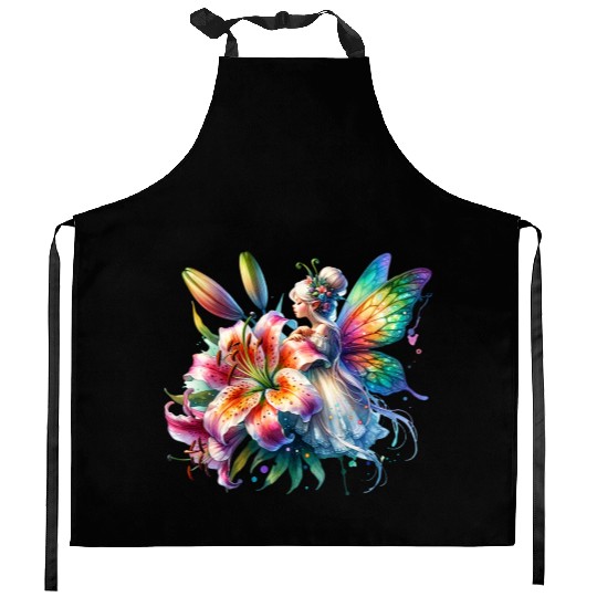 Tiger Lily Fairy Floral Fantasy Watercolor Kitchen Aprons