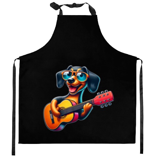 Dachshund Guitarist Guitar Music Dog Kitchen Aprons