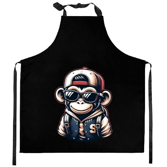 Kitchen Aprons Funny of a monkey dressed as rap