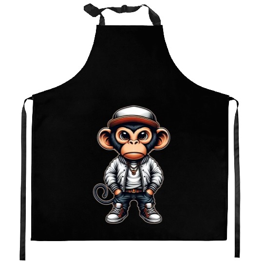 Kitchen Aprons Funny of a monkey dressed as rap