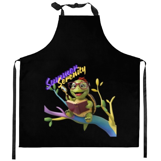 Cute Little Green Sea Turtle on Ocean Kitchen Aprons