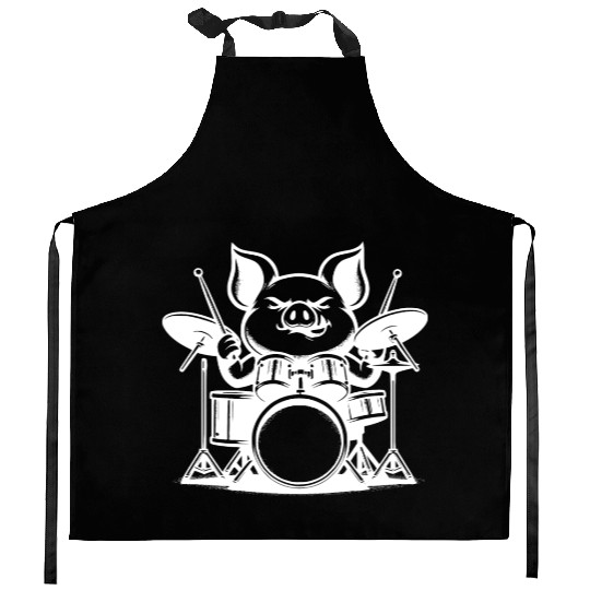 Pig Drummer Farm Beat White Design Kitchen Aprons