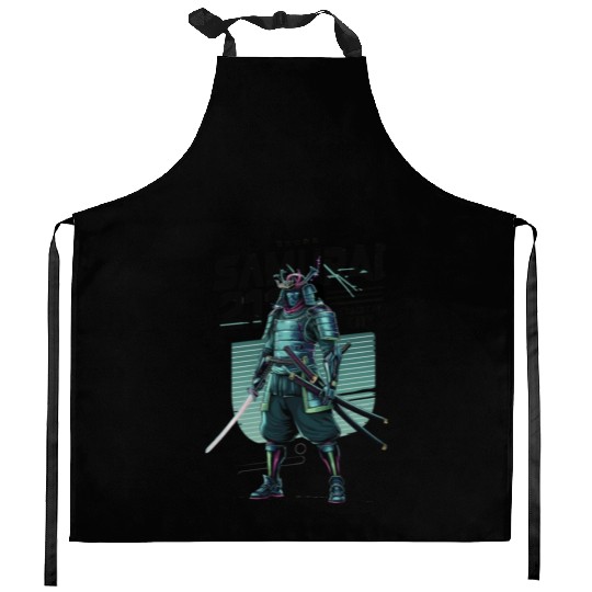 Cyber Samurai 2110: Glowing Katana Warrior Kitchen Aprons
