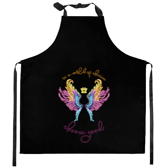 Neon angel wings with a crown Kitchen Aprons