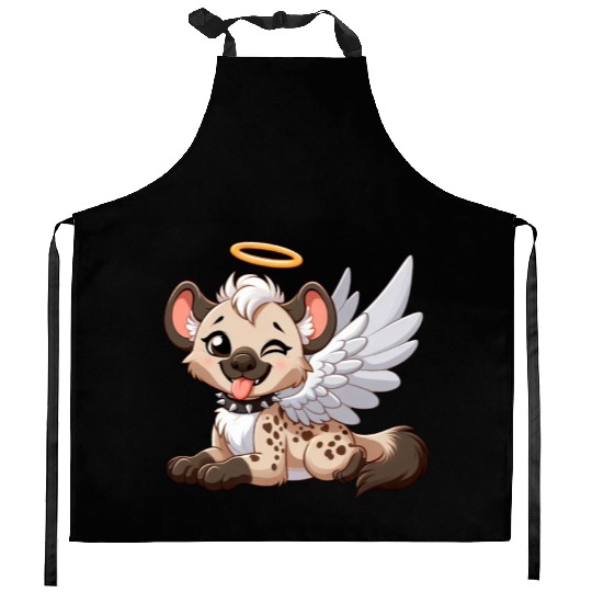 Hyena angel wings halo fantasy Kitchen Aprons