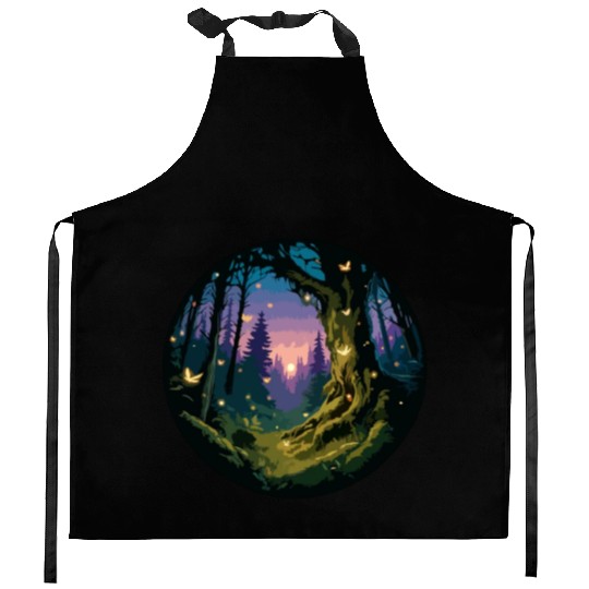 Enchanted Forest: Mystical Twilight Kitchen Aprons