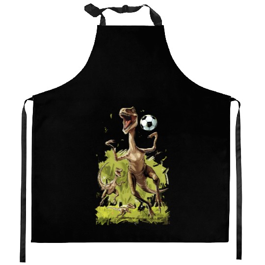 Soccer Ball Velociraptor Dinosaur Football Kitchen Aprons