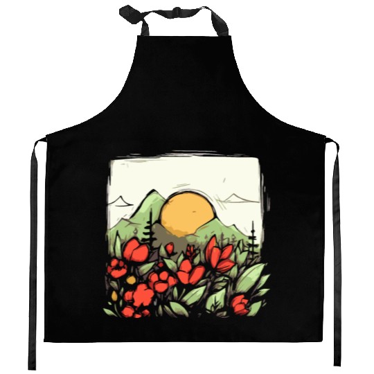 Japan Yellow Sun: Nature and Flowers Kitchen Aprons