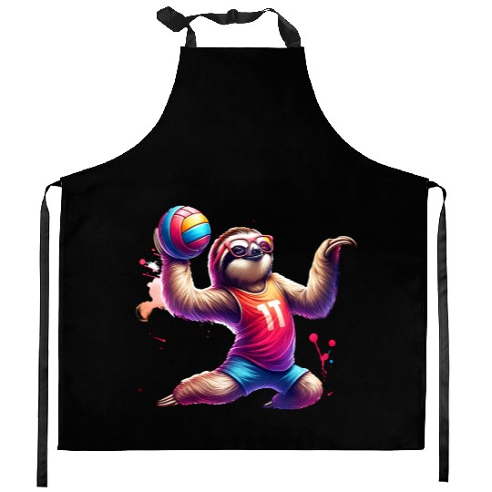 Cool Sloth Volleyball Player Design Kitchen Aprons