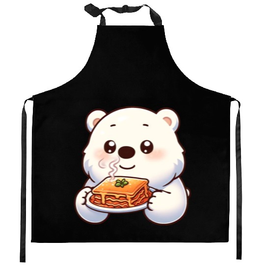 Polar Bear Enjoys Italian Lasagna Kitchen Aprons