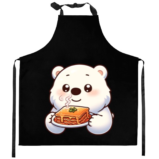 Polar Bear Enjoys Italian Lasagna Kitchen Aprons