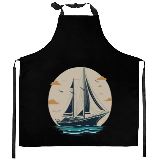 Set Sail on Freedom (Sailing Yacht Outline) Kitchen Aprons