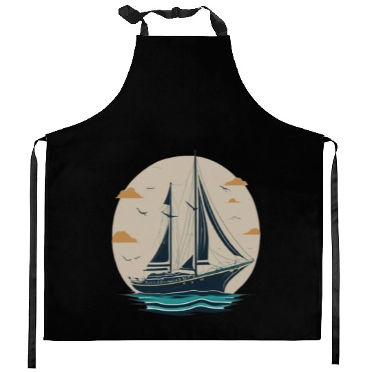 Set Sail on Freedom (Sailing Yacht Outline) Kitchen Aprons
