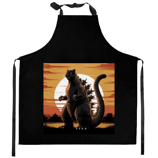 Catzilla Cat Japanese Art Funny Cat Gifts Kitchen Aprons