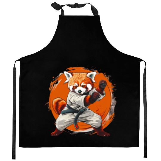 Red panda karate fighting style Kitchen Aprons