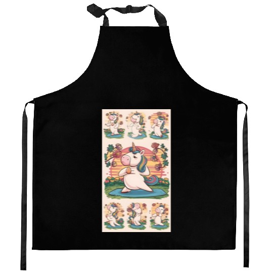 Unicorn Yoga Sunset Lake Rainbow Kitchen Aprons