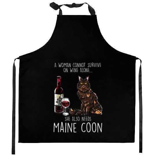 Womens She Needs A Maine and Wine Feline Cat Lover Kitchen Aprons