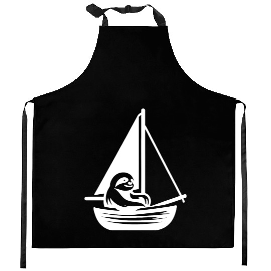 Summer sailing sloth silhouette cool Kitchen Aprons