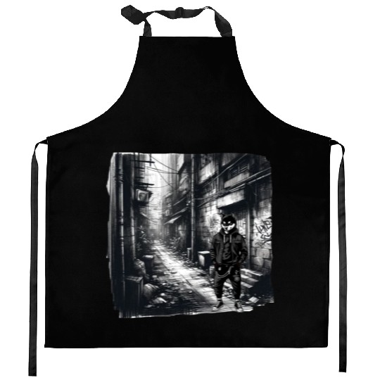 Urban Shiba Inu in Street Alley Kitchen Aprons
