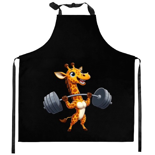 Giraffe Weightlifter Workout Dumbbell Fitness Kitchen Aprons
