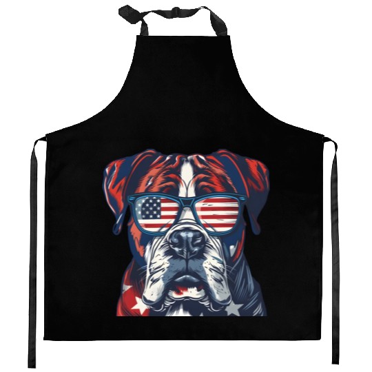 Boxer dog. American memorial day Kitchen Aprons
