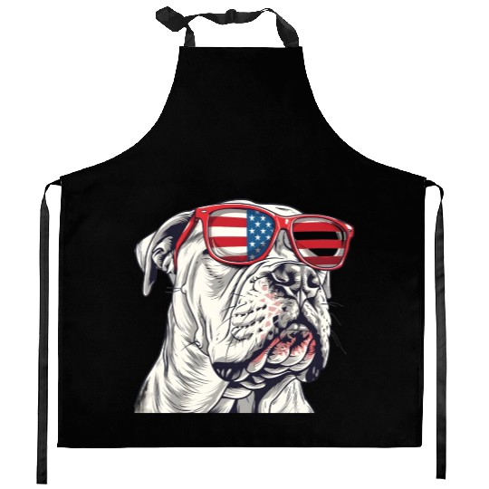 Dogo Argentino dog. 4th of July and memorial day Kitchen Aprons