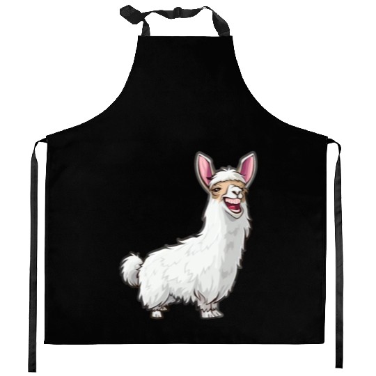 Smiling Llama With Bunny Ears Kitchen Aprons
