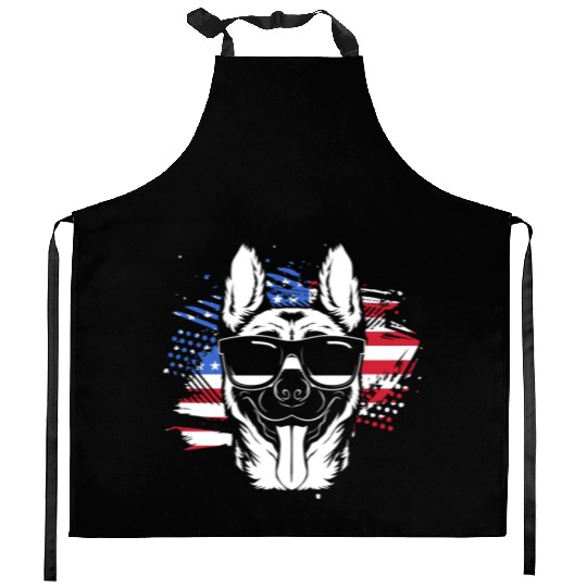 US Flag Belgian Malinois Wearing Sunglasses Kitchen Aprons