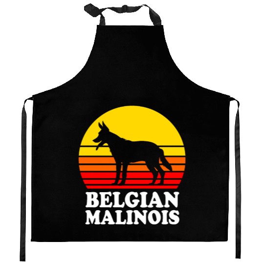 Retro Sunset Dog Silhouette Belgian Malinois Dog Kitchen Aprons