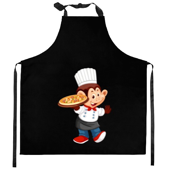 chef pizza monkey Kitchen Aprons