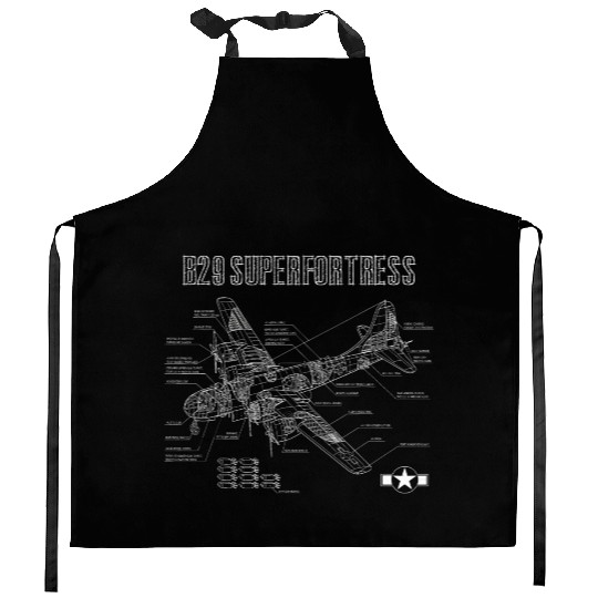 World War 2 Aircraft Blueprint WWII B29 Kitchen Aprons